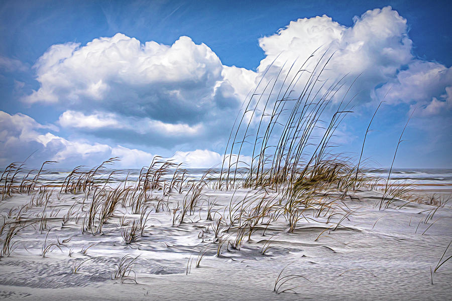 White Clouds over White Sands Painting Photograph by Debra and Dave Vanderlaan