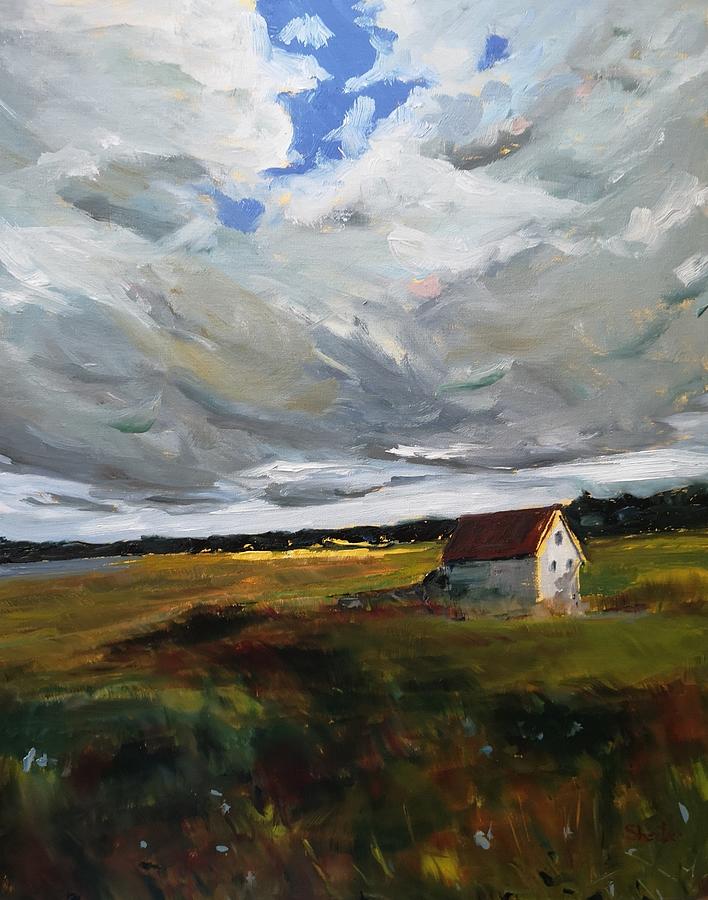 White Cottage Painting by Sheila Romard