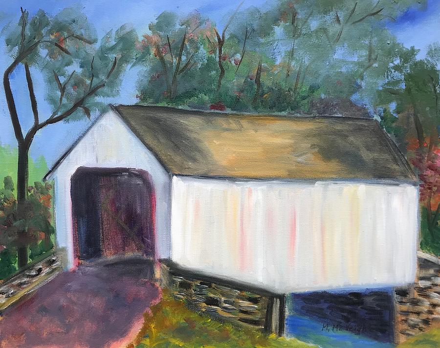 Bucks County Painting - White Covered Bridge by Marita McVeigh Bucks County Painting - White Covered Bridge by Marita McVeigh