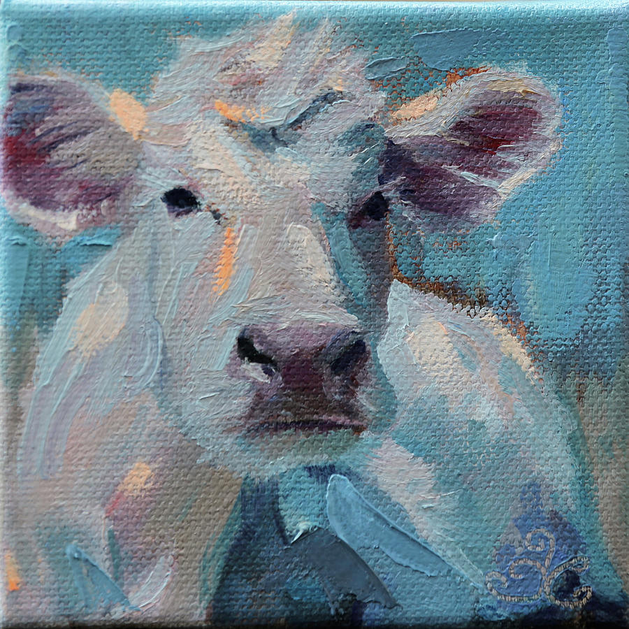 White Cow Painting by Trina Teele