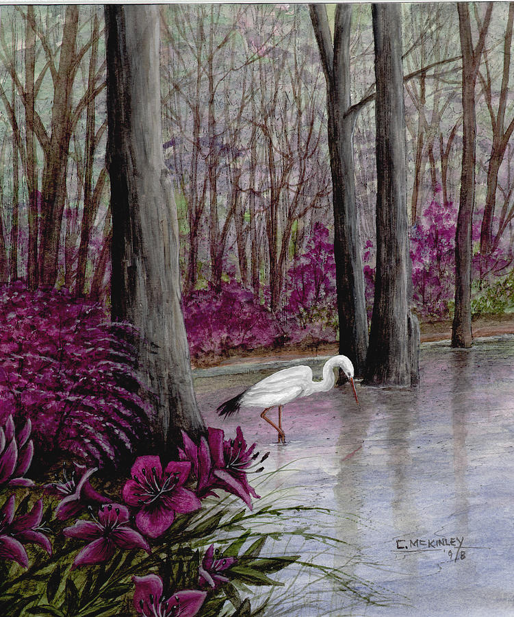 White Crane Painting by Carl McKinley
