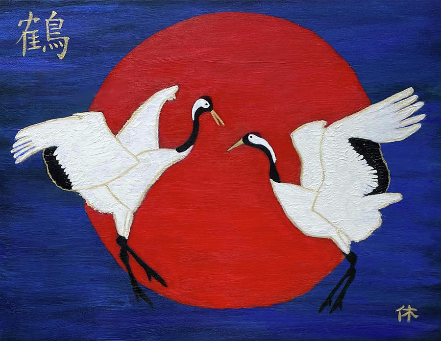 White Cranes Painting by Sue Gurland
