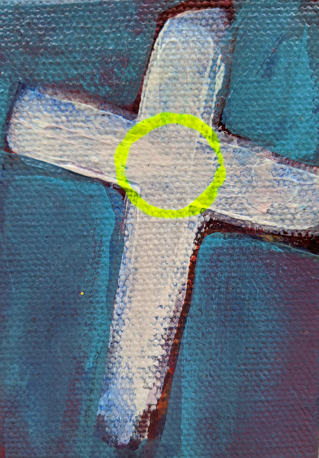 White Cross on Blue Painting by Valerie Reeves
