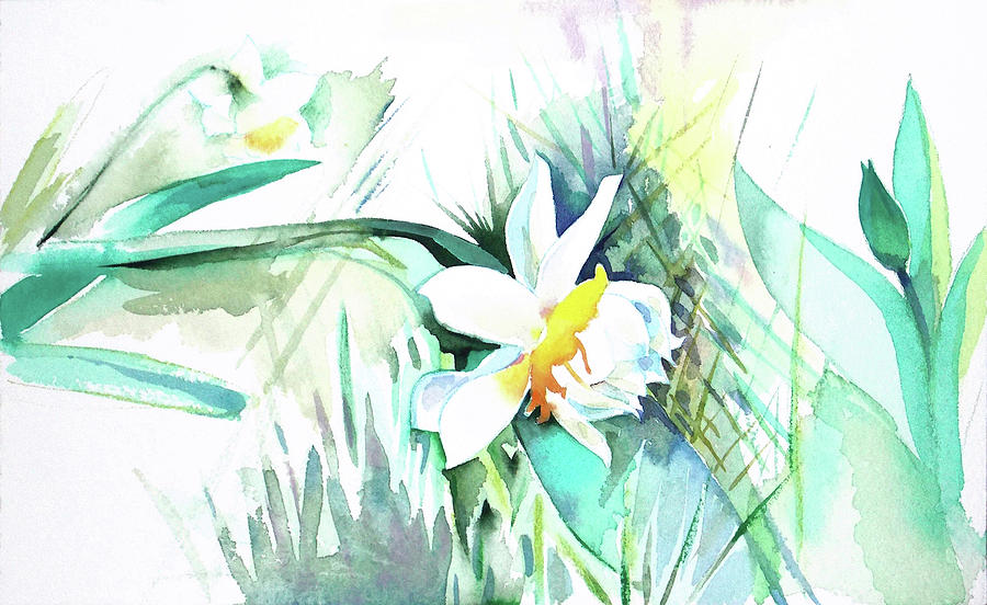 White daffodil Painting by Katya Atanasova