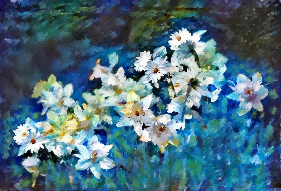 White Daffodils And Daisies Mixed Media by Sandi OReilly