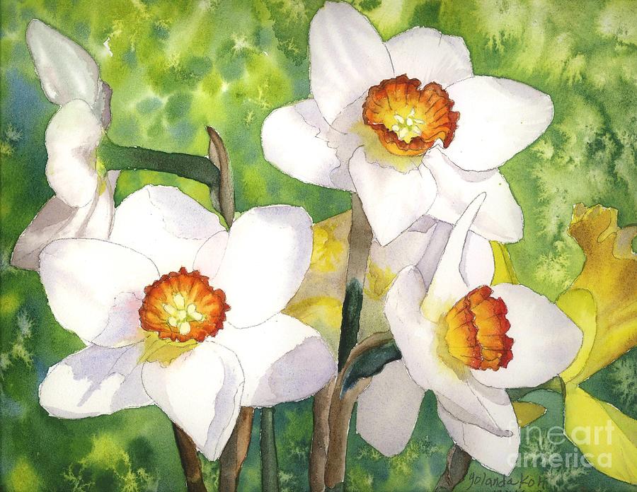 White Daffodils in Spring Painting by Yolanda Koh