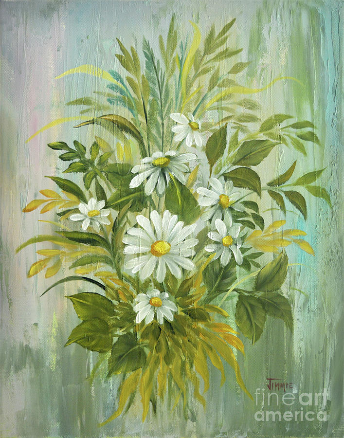 White Daisies Floral Painting by Jimmie Bartlett