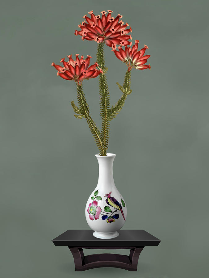 White Decorative Glass Vase with Flowers Mixed Media by David Dehner