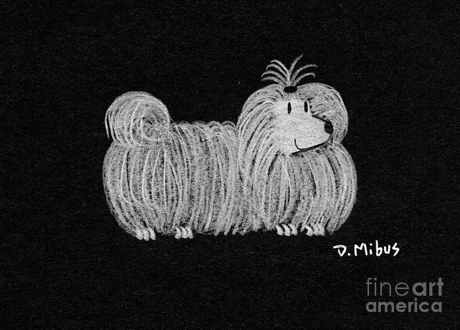 White Dog on Black Drawing by Donna Mibus