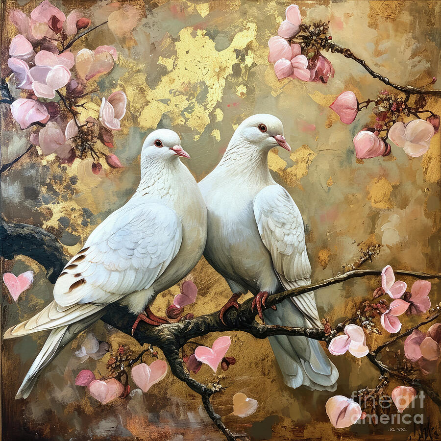 White Doves In Love Painting by Tina LeCour