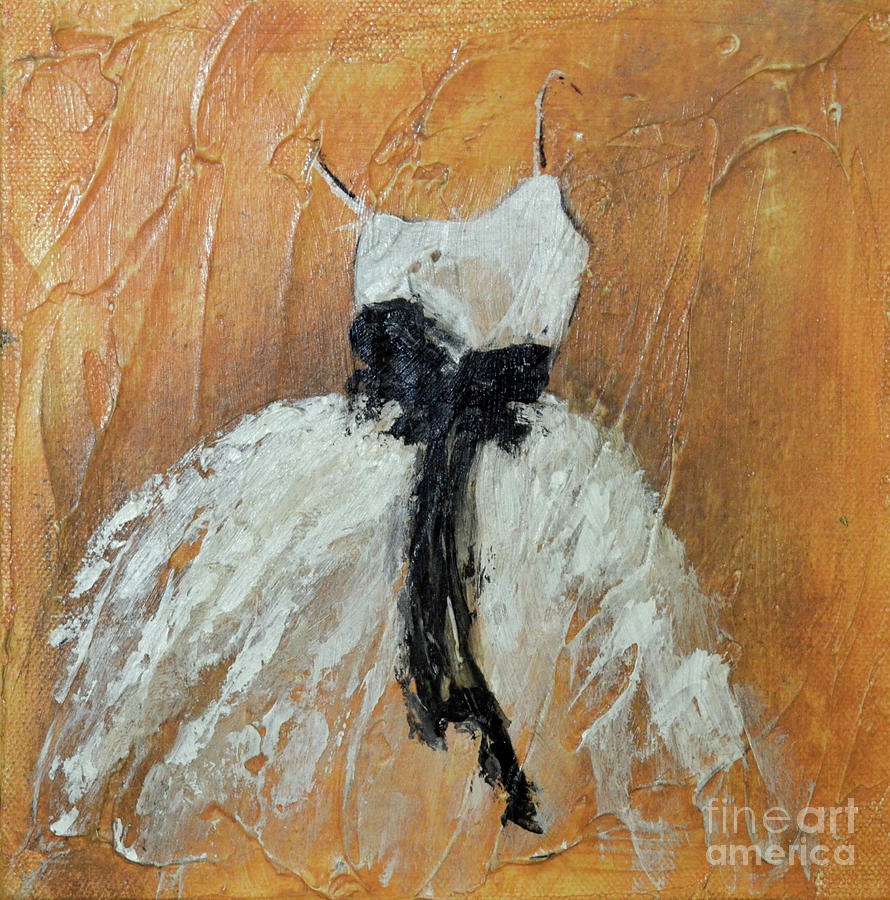White Dress with Black  Sash Painting by Patricia Caldwell