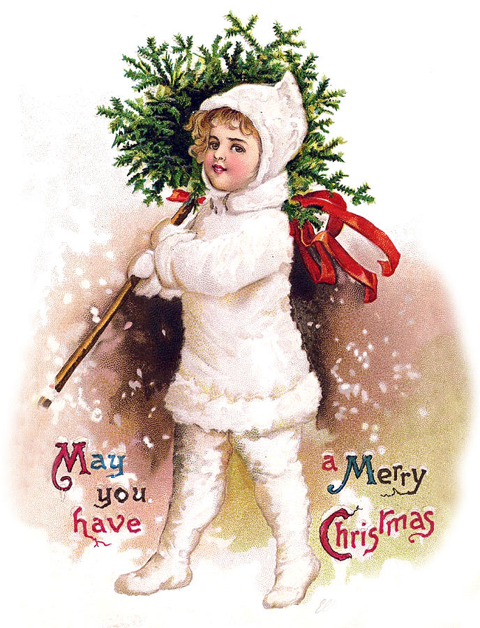 White Dressed Girl with Christmas Tree Digital Art by Long Shot