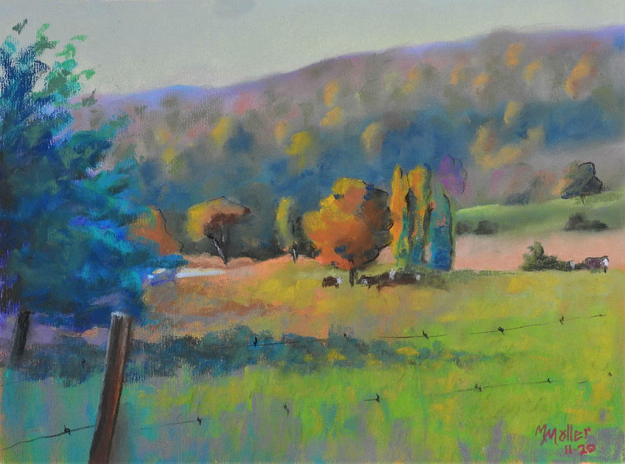 White Face Cows in the Meadow Pastel by Marcus Moller