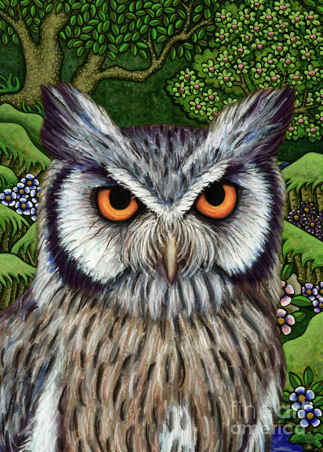 White Faced Woodland Scops  Painting by Amy E Fraser