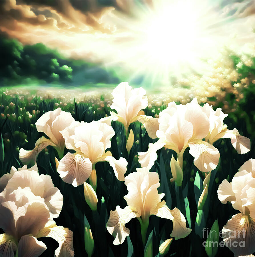 White Field of Irises Digital Art by Eddie Eastwood