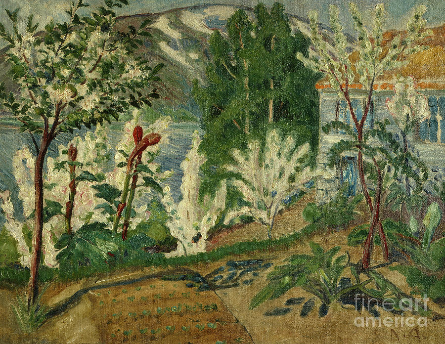 White flowering by Joelster water  Painting by O Vaering by Nikolai Astrup