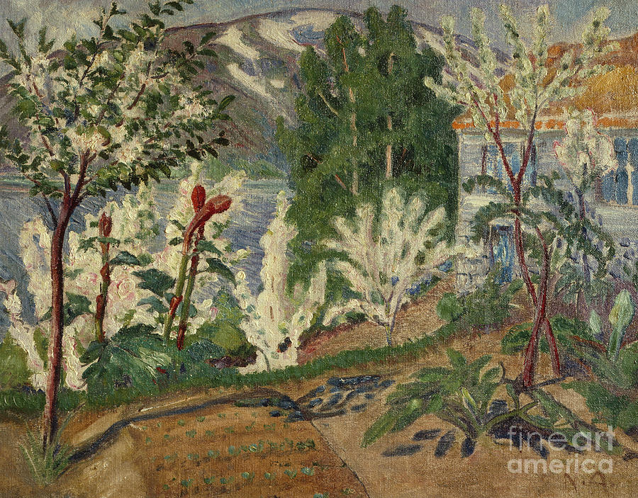 White flowering by the Joelster water Painting by O Vaering by Nikolai Astrup