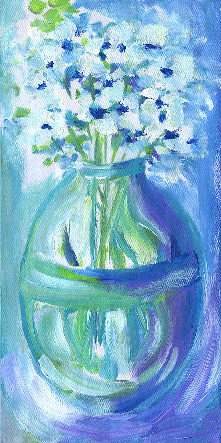 White Flowers Abstract Still Life Painting by Frank Bright
