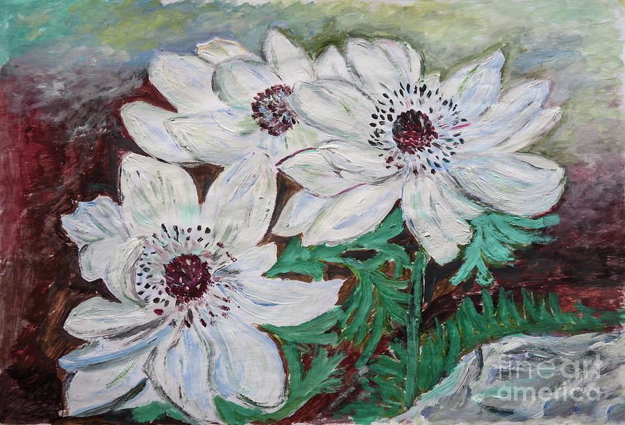 White Flowers Closeup Painting