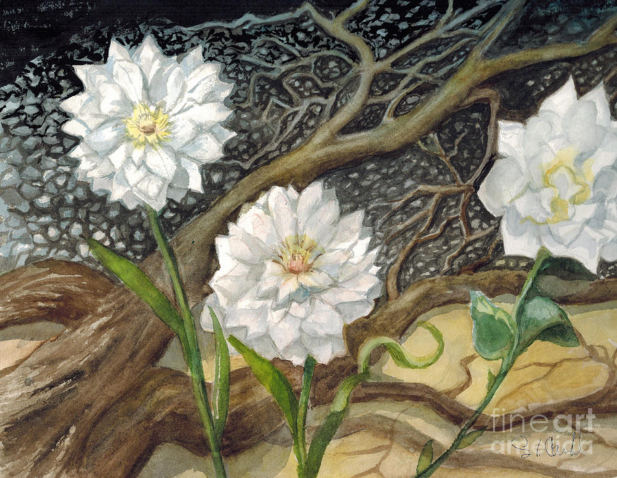 White Flowers  In Asphalt Painting