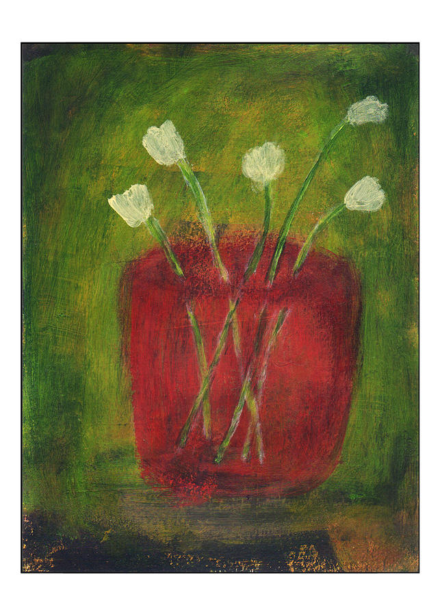 White Flowers in Red Vase Photograph by Randi Kuhne