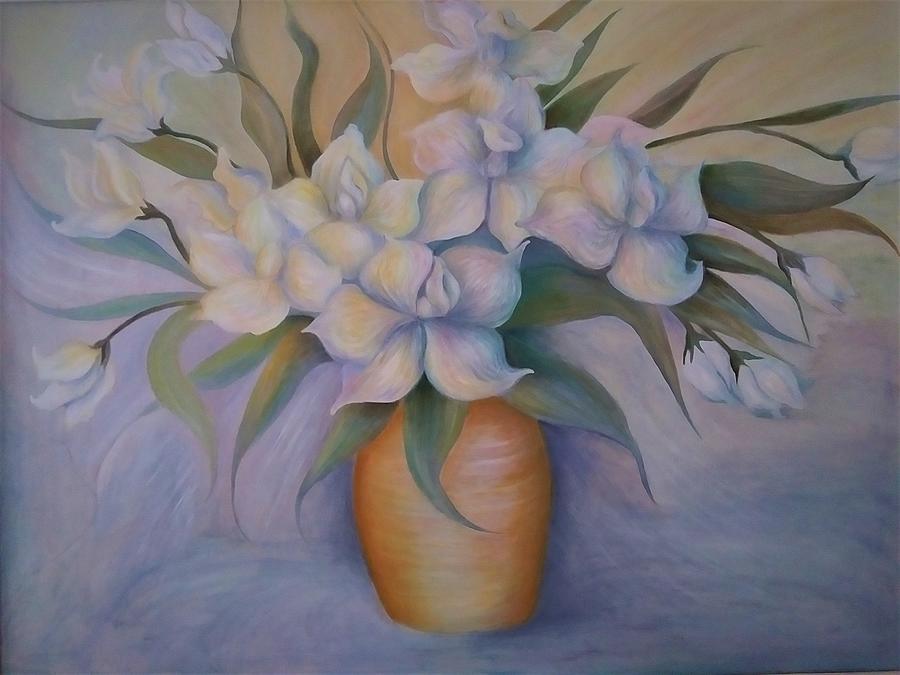 White Flowers Whispers of Happy Moments Painting by Vivian Aaron