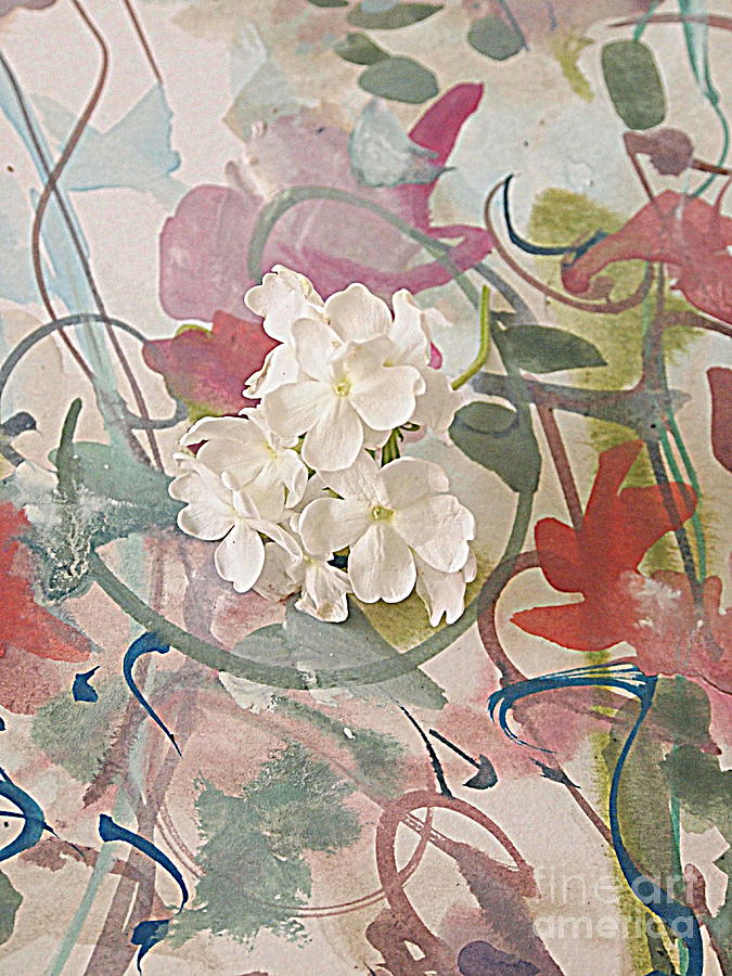 White Flowers with Calligraphy Mixed Media by Nancy Kane Chapman