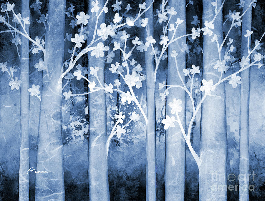 White Forest II in Blue Painting by Hailey E Herrera