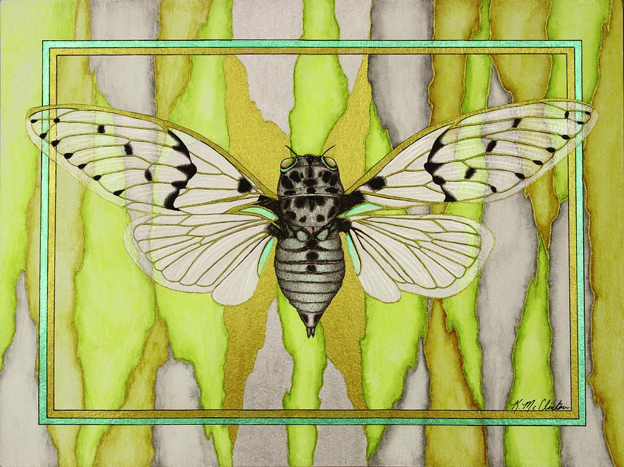 White Ghost Cicada Mixed Media by Kim McClinton