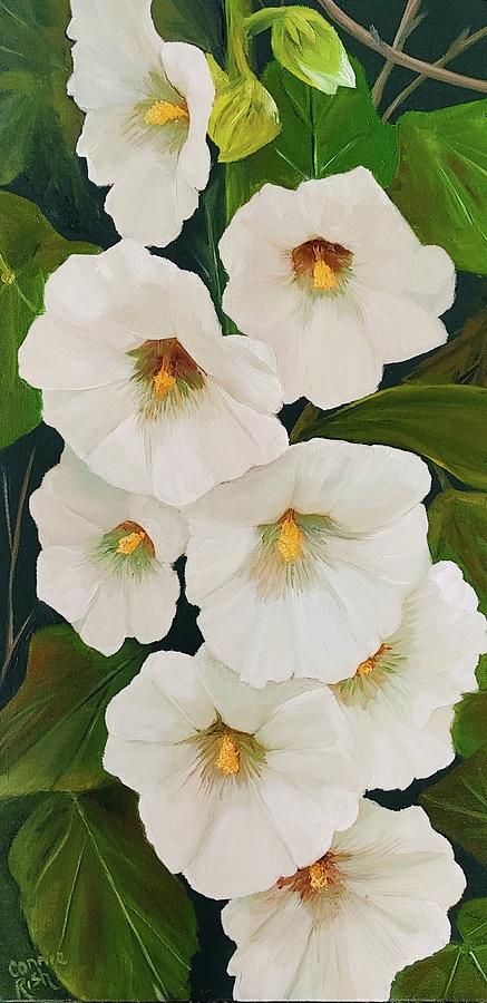 White Glow Hollyhock Painting by Connie Rish