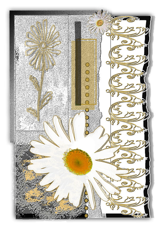 White Gold and Black Daisy Collage Digital Art by Delynn Addams