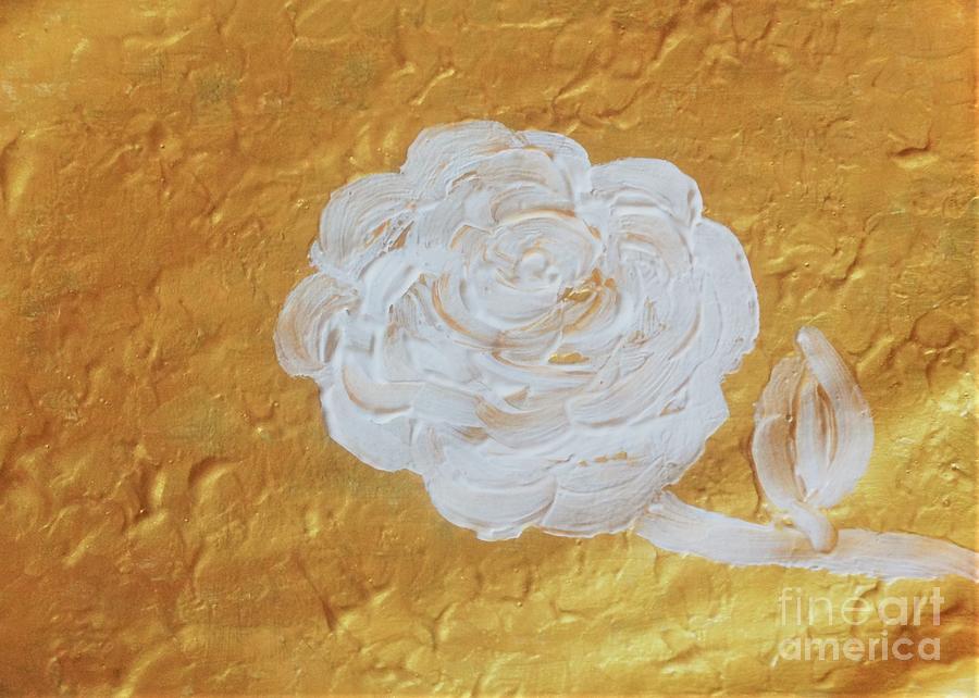 White Gold Rose symbol of eternal loyalty of everlasting love Painting by Richard W Linford