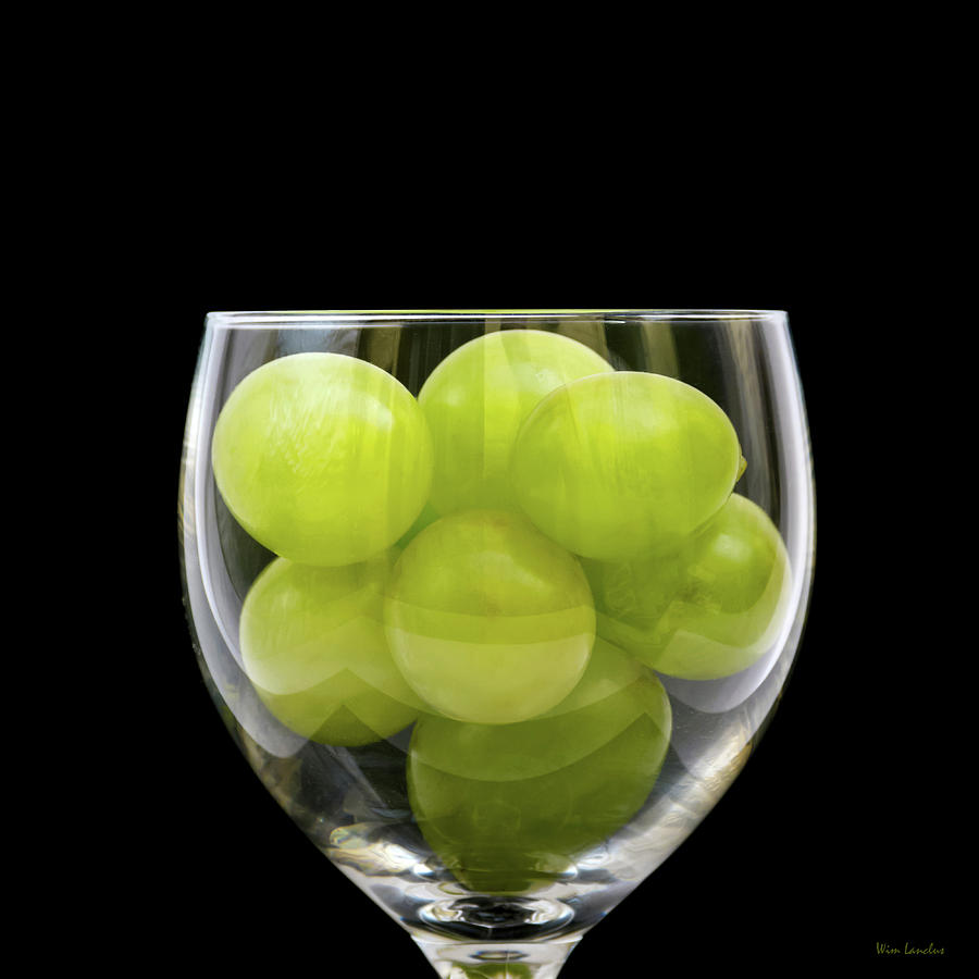 White Grapes in Wine Glass Photograph by Wim Lanclus
