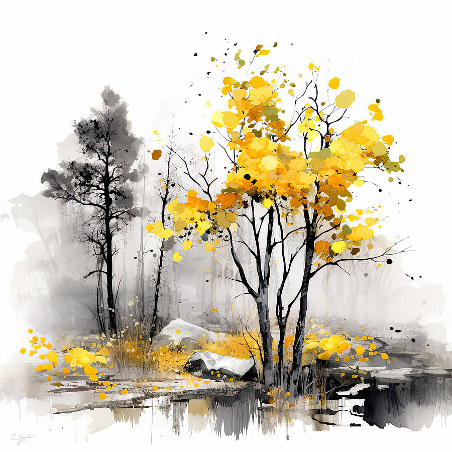 White Gray and Yellow Art Painting by Lourry Legarde