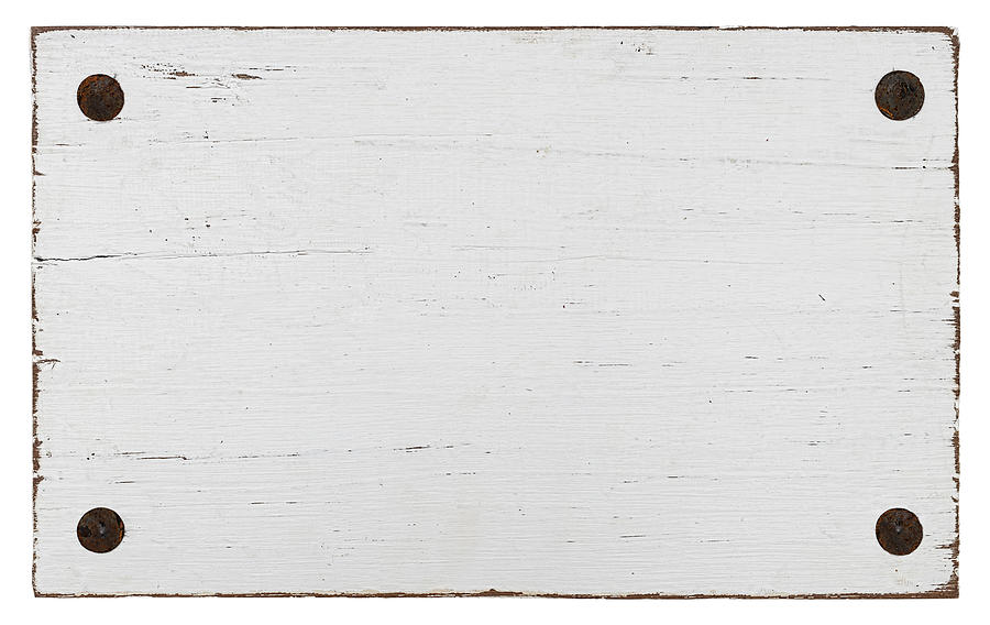 White grunge wood board with four bolts. Photograph by Enviromantic