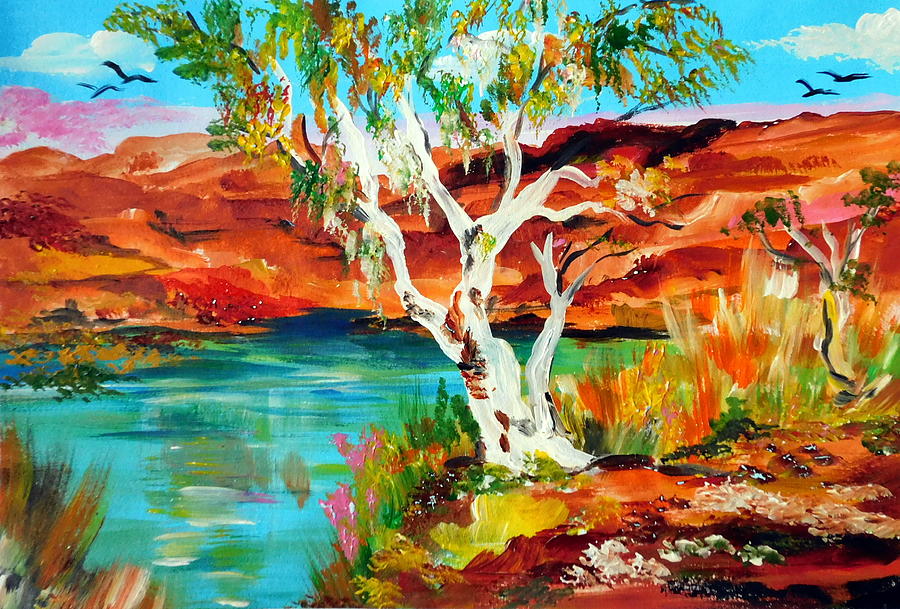 White Gum by the Pond in the Kimberley Painting by Roberto Gagliardi