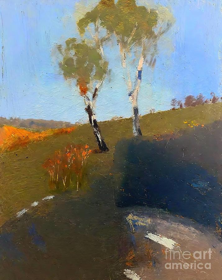 Fall Painting - White Gum Trees Painting Australian landscape art Gum tree art Australia painting acrylic landscape modern impressionism small painting tree painting outback painting white gum tree palette knife by N Akkash