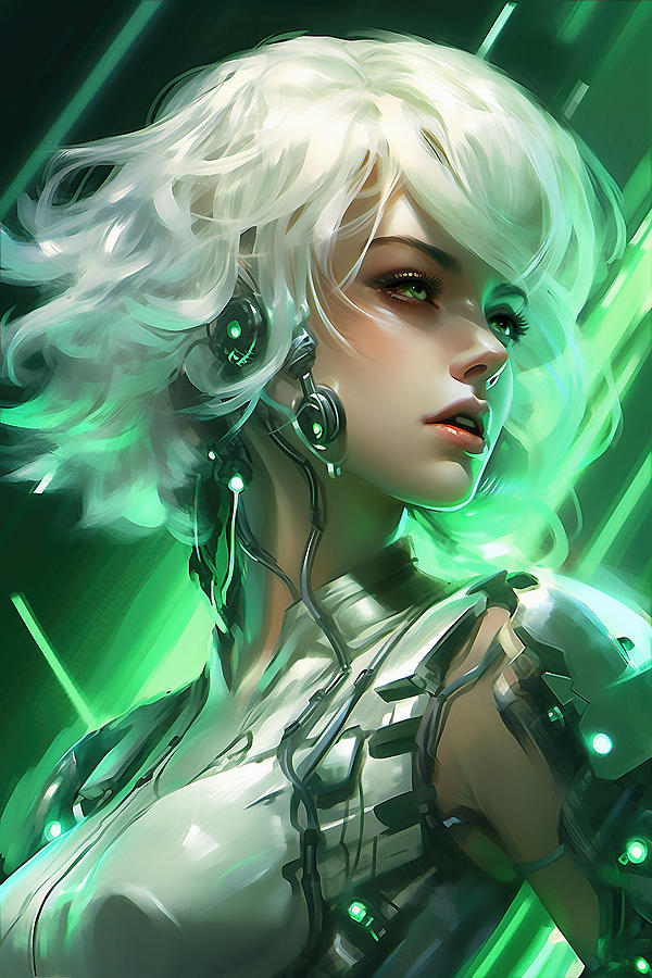 White Haired Future Girl In A Neon Green Place Digital Art By Jim Brey