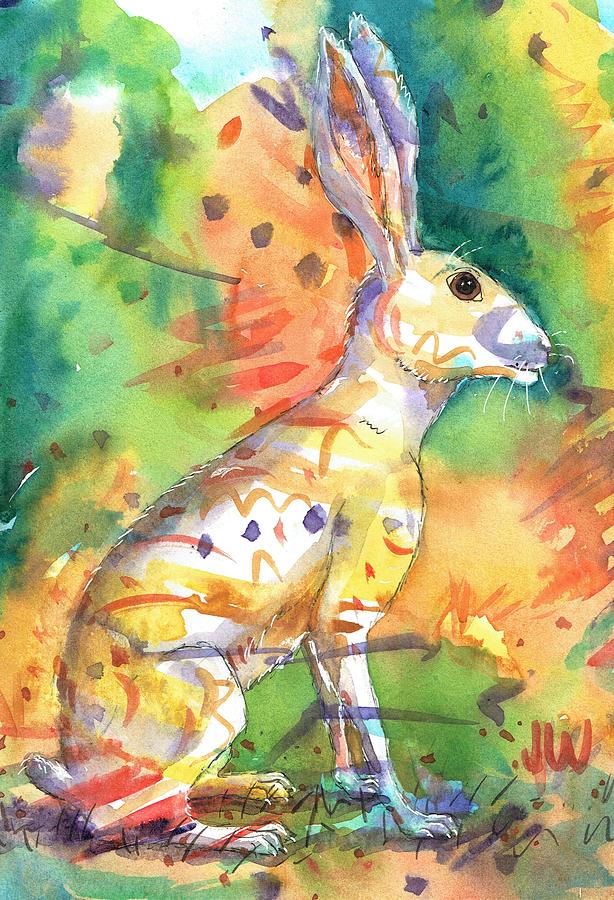 White hare Painting by June Walker