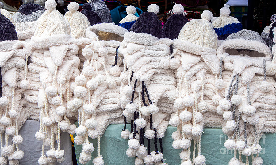 White Hats for Sale at Otavalo Market Photograph by L Bosco