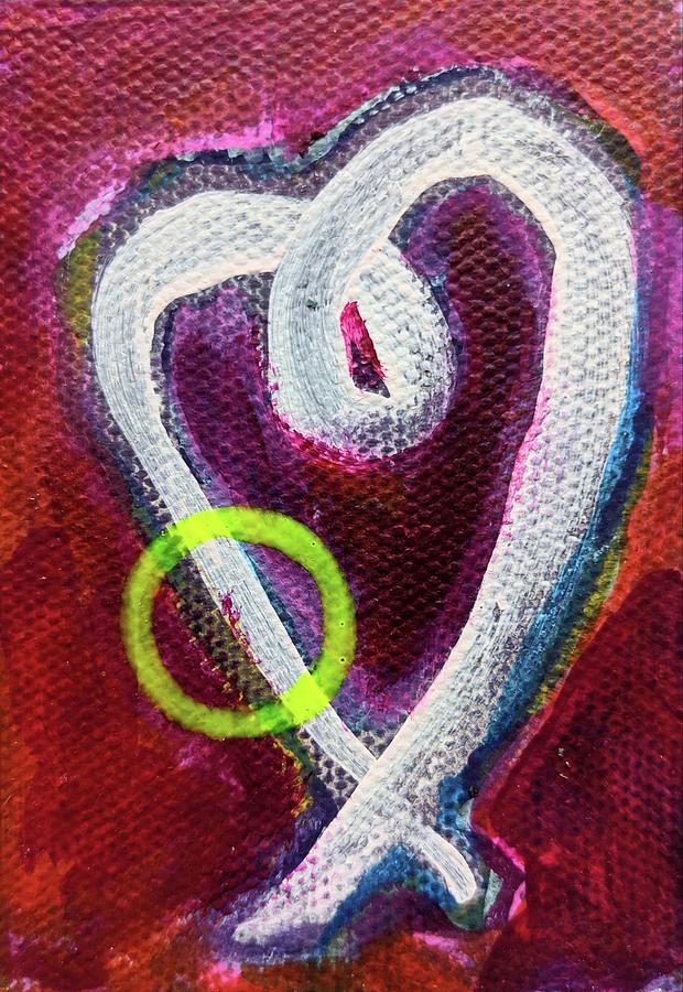 White Heart on Magenta Painting by Valerie Reeves
