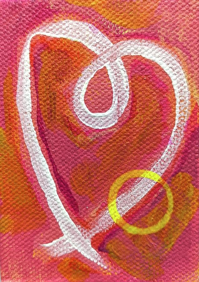 White Heart on Pink Orange Painting by Valerie Reeves