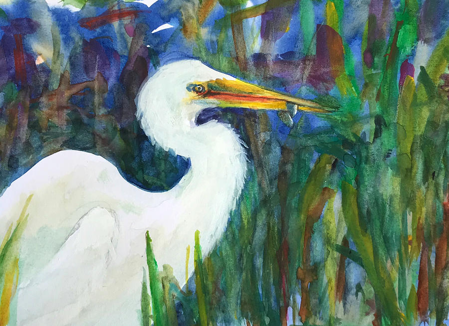 White heron snagging a fish Painting by Hope Hanley - Fine Art America