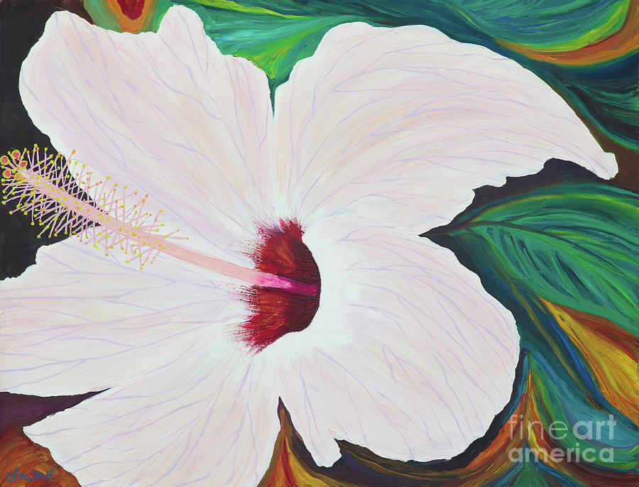 White hibiscus Painting by Ofra Wolf