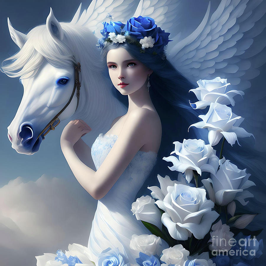 White horse and angel Digital Art by Ludwina Van hyfte - Pixels