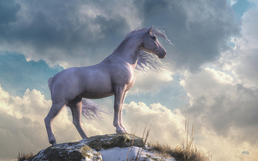 White Horse, Cold Dawn Digital Art by Daniel Eskridge