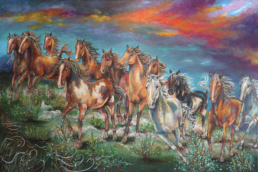 White Horse in Stampede Painting by June Nissinen - Fine Art America