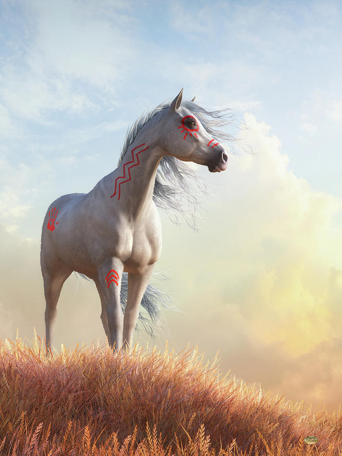 White Horse in War Paint Digital Art by Daniel Eskridge