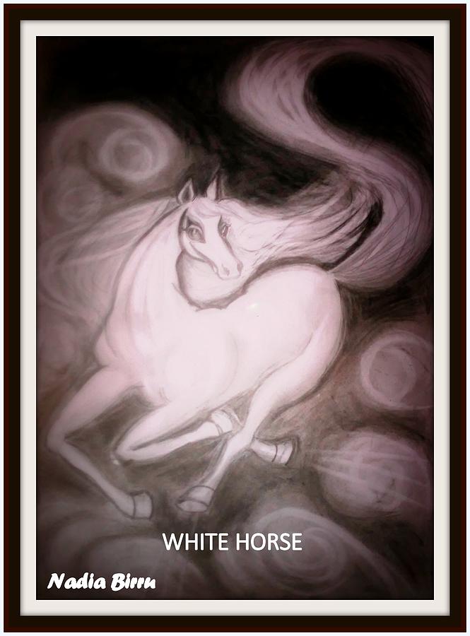 White Horse Drawing by Nadia Birru