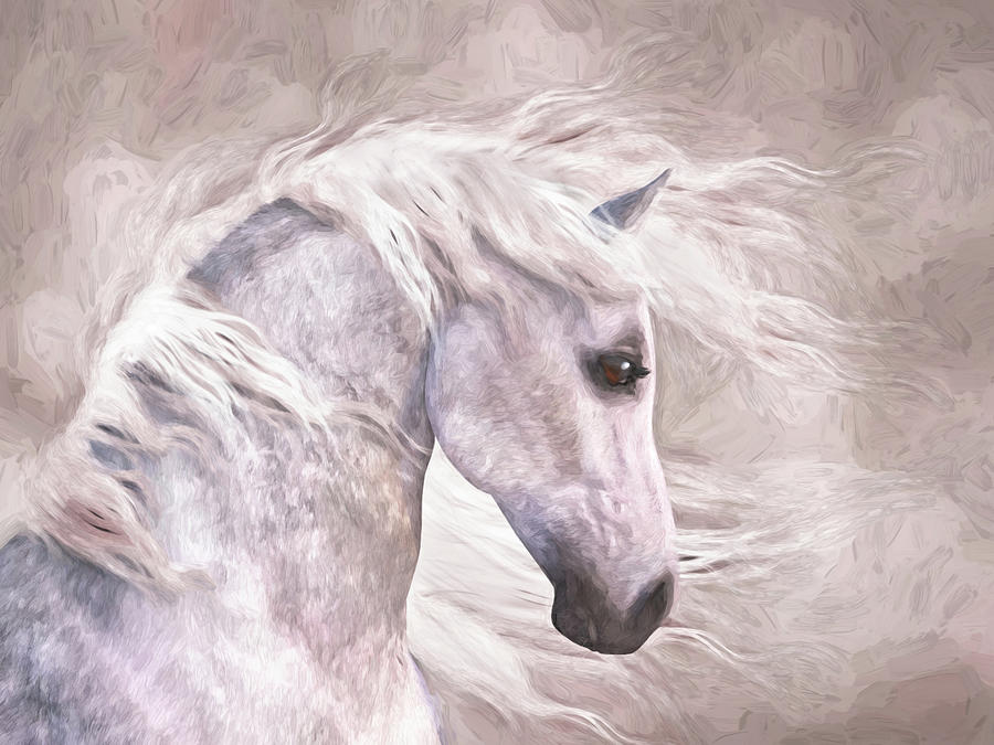 White Horse Portrait - 1 Digital Art by Steve Ladner